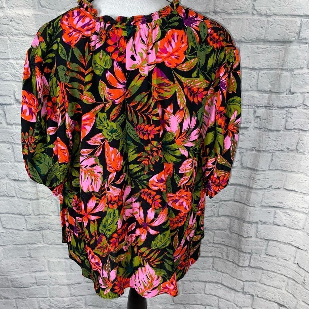Terra & Sky women 1X 16W-18W tropical print short sleeve peasant top brand new - Picture 8 of 12